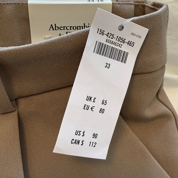 BNWT Abercrombie Sloane Tailored Pant, Light Brown, Size 33 (16) - Picture 5 of 8